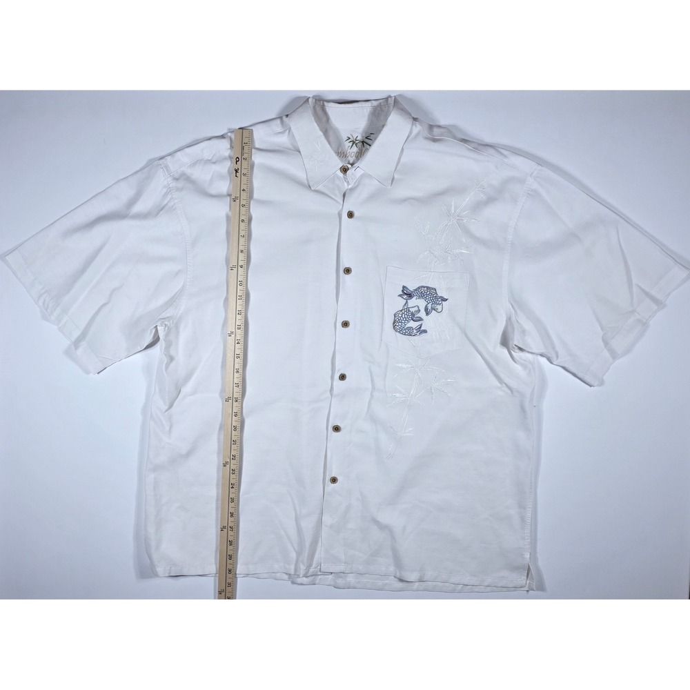 Bamboo Cay Mens XXL White Koi Fish Bamboo Embroidered Modal Camp Shirt Short Slv - Picture 5 of 9